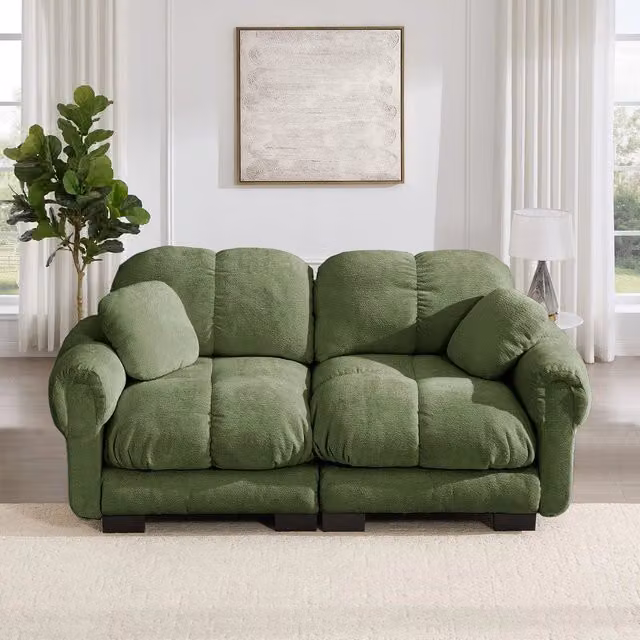 Divano 2 posti in tessuto trapuntato ¨C Minimal ¨C verde, con cuscini imbottiti