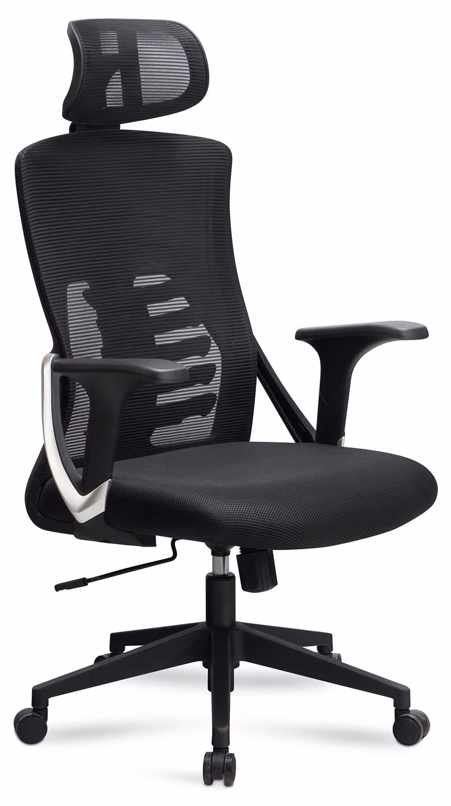 Sedia da ufficio nera con rivestimento in rete sedia da scrivania fino a 120 kg con poggiatesta | Amstyle