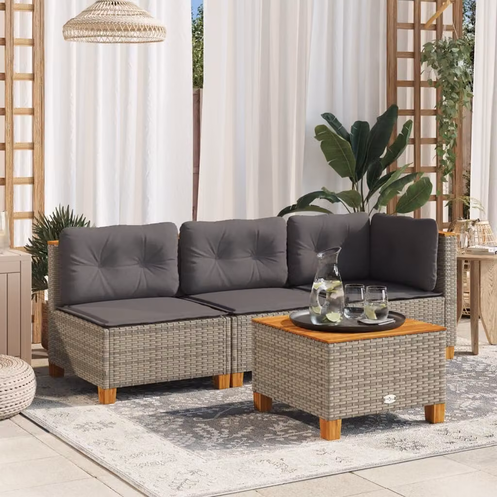 vidaXL Divano da giardino a L in polyrattan grigio con cuscini imbottiti e coperture rimovibili