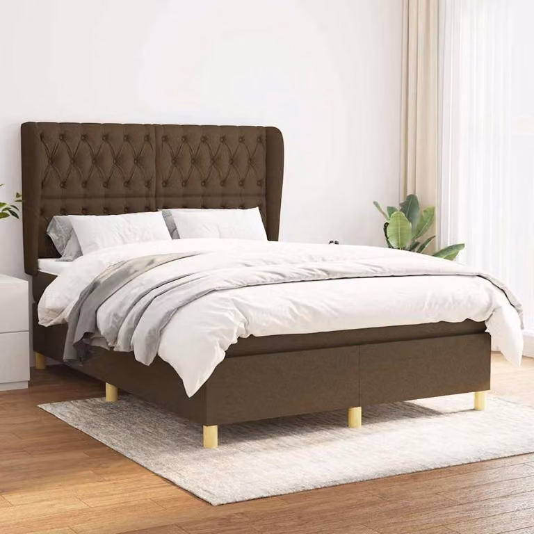 Giroletto a molle con materasso vidaXL in tessuto marrone scuro e bianco L/P/H: 200 x 140 x 128 cm