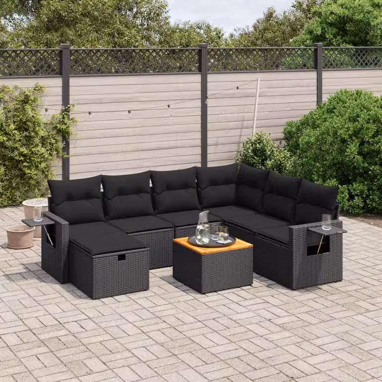 Maison Exclusive - Set da giardino 8 pezzi con cuscini in polyrattan nero