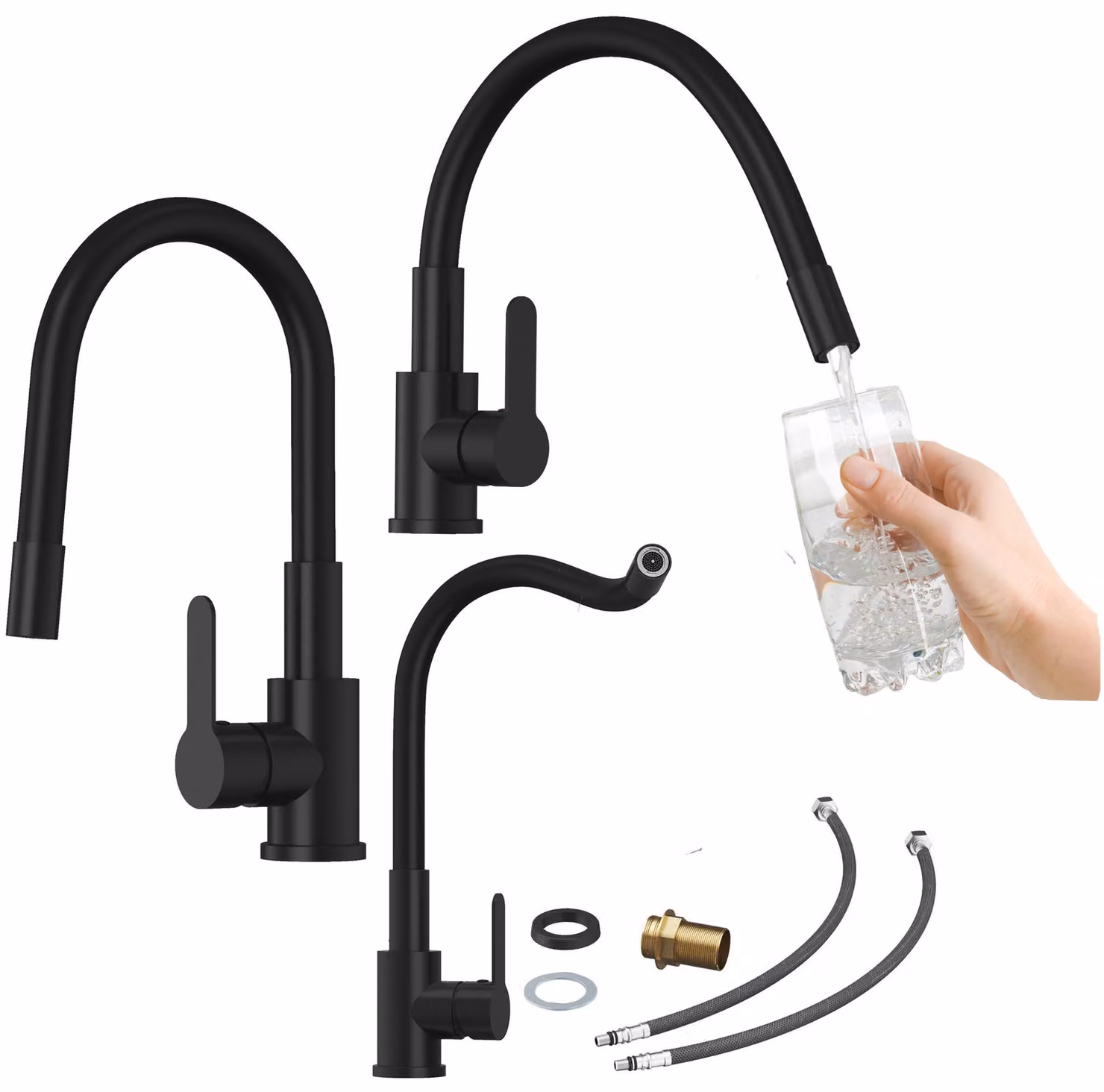 Granitan - Rubinetto da cucina - Rubinetto per lavello - Orientabile a 360° - Nero - Rubinetto da cucina - GRADO