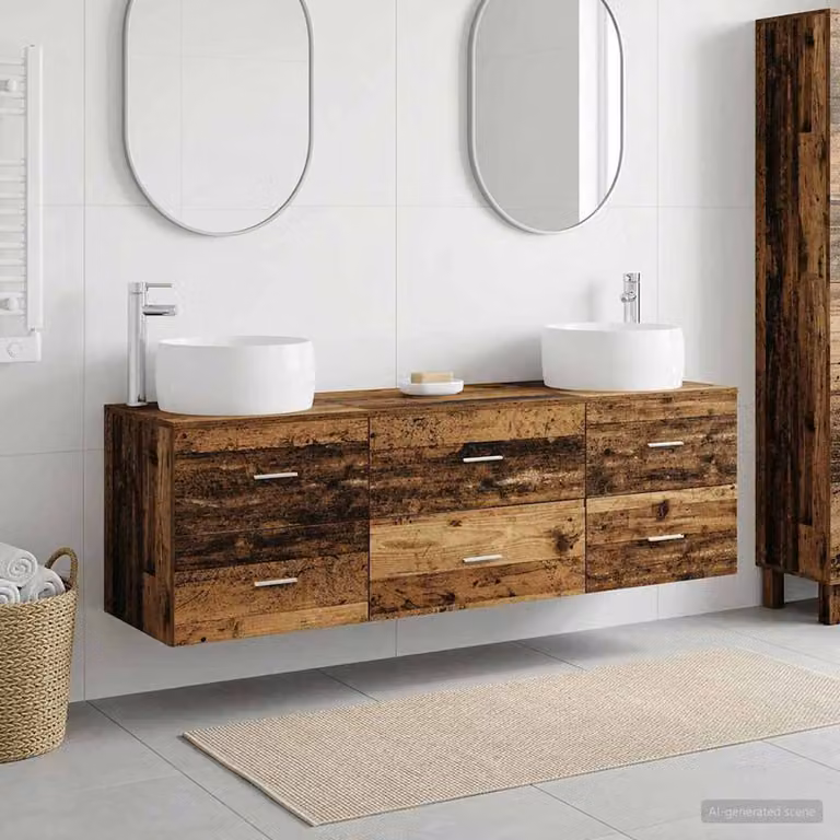 Set di mobili per il bagno moderno vidaXL in legno marrone con 3 pezzi e dettagli argento