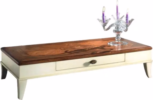 Tavolino con un cassetto in legno stile shabby chic Mobili 2G L: 130 cm, P: 70 cm, H: 33 cm