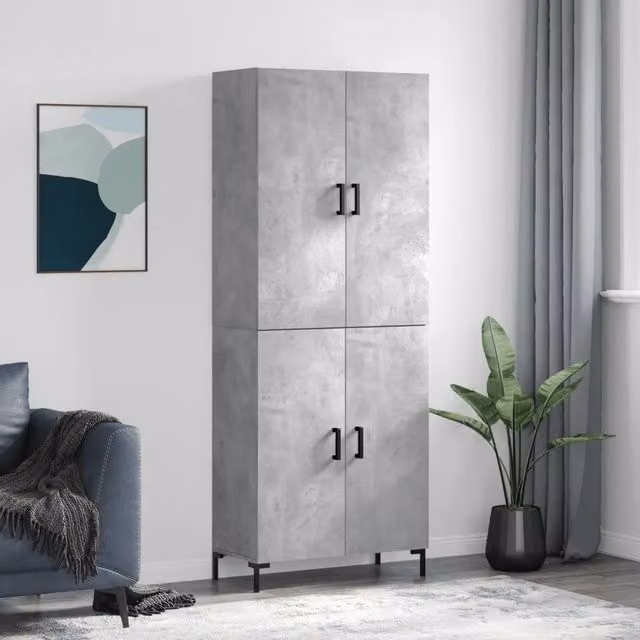 Credenza a parete vidaXL Grigio Moderno in Legno e Metallo L: 69,5 cm, P: 34 cm, H: 180 cm