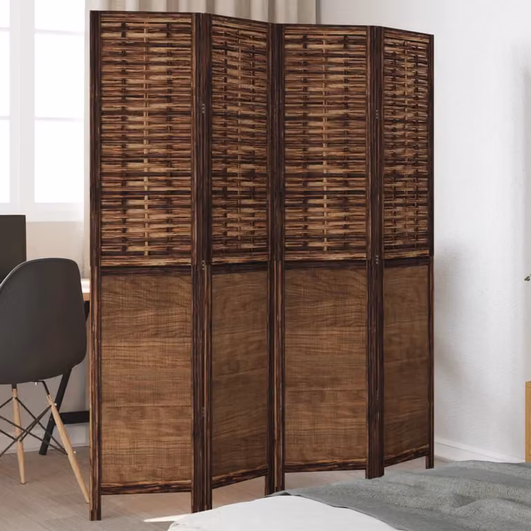 vidaXL Divisorio Ambienti a 4 Pannelli in Legno di Paulownia Marrone Scuro H: 180 cm, L: 145 cm