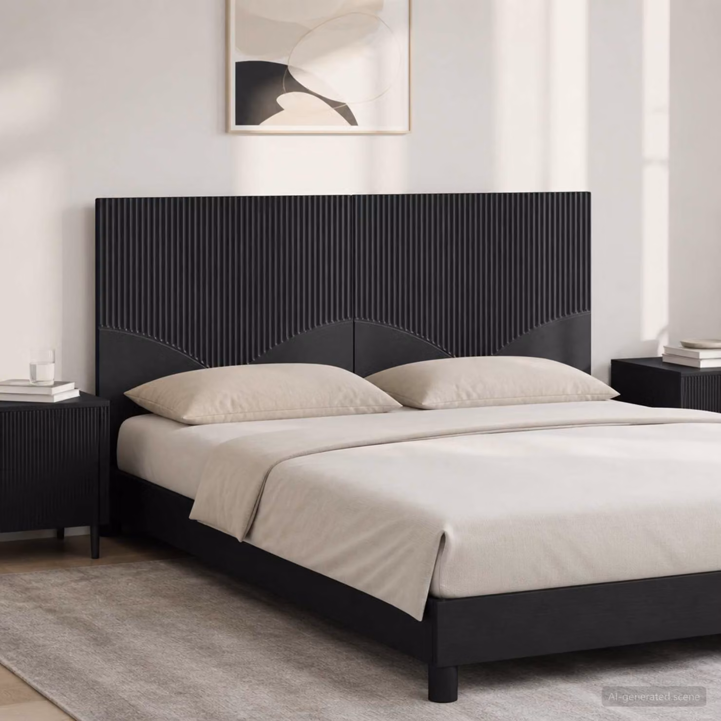 Testiera da muro vidaXL HOORN in legno ingegnerizzato nero con ripiano integrato