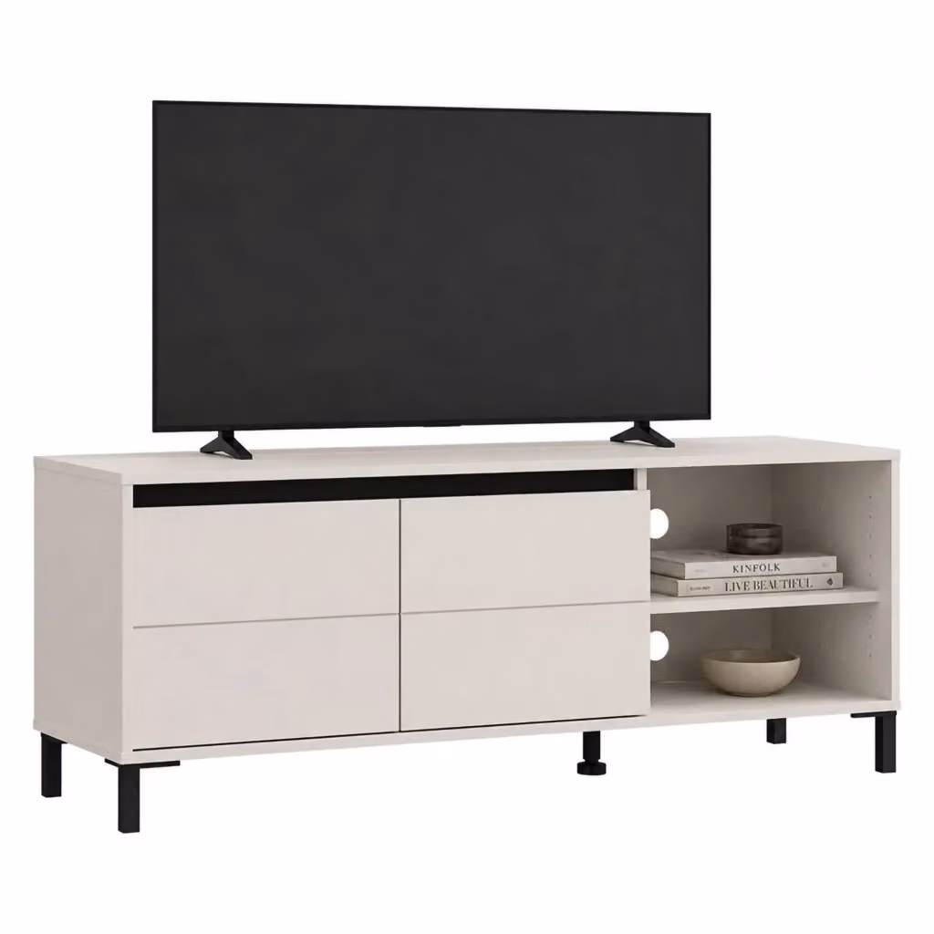Mobile Porta TV Cigno DMORA con 2 Ripiani, Bianco Crema, L: 138 cm, P: 40 cm, H: 52 cm – 2