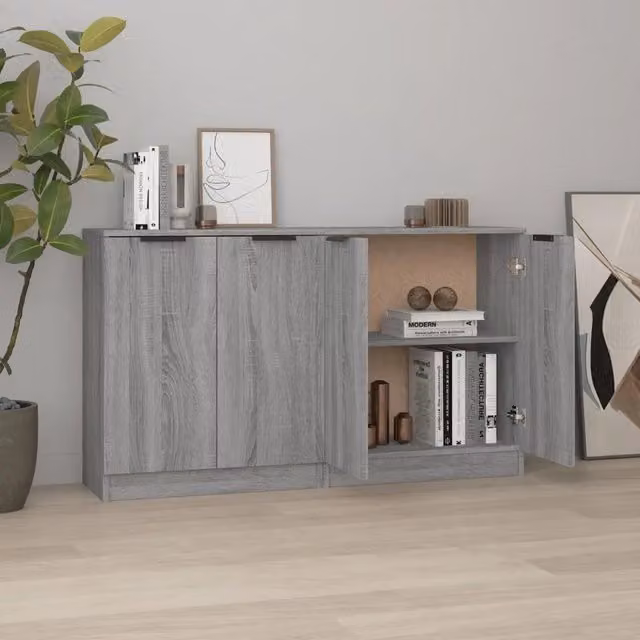 Set di 2 credenze a parete vidaXL in legno multistrato, colore grigio, L: 60 cm, P: 30 cm, H: 70 cm