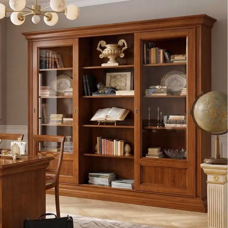 Libreria classica in legno di pioppo e vetro con ante scorrevoli color marrone Mobili 2G L/P/H: 280 x 47 x 240 cm – 3