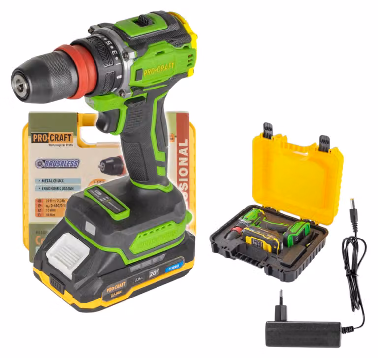 Procraft PA18PRO DFR-1B-C Avvitatore a batteria 20 V 30 Nm Brushless + 1x batteria 2,0 Ah + caricabatteria + valigetta