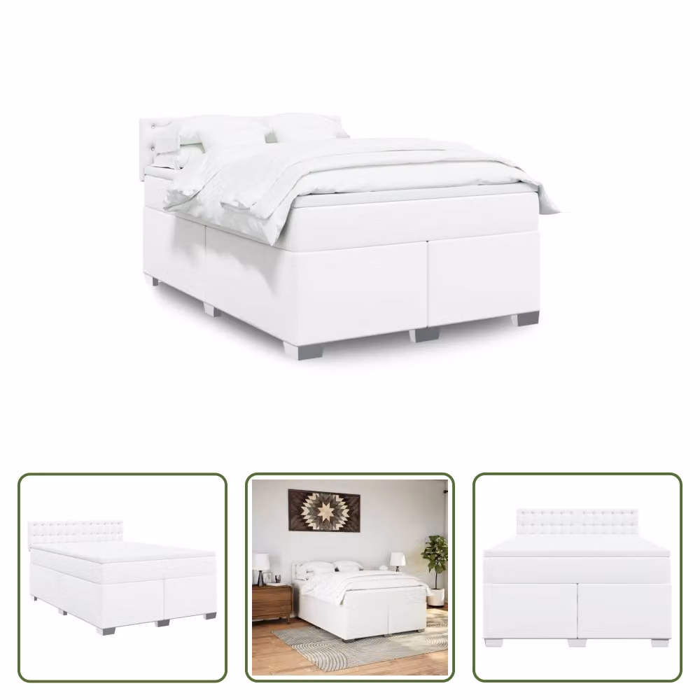 The Living Store Letto a molle insacchettate con materasso bianco 160x200 cm in Pelle finta