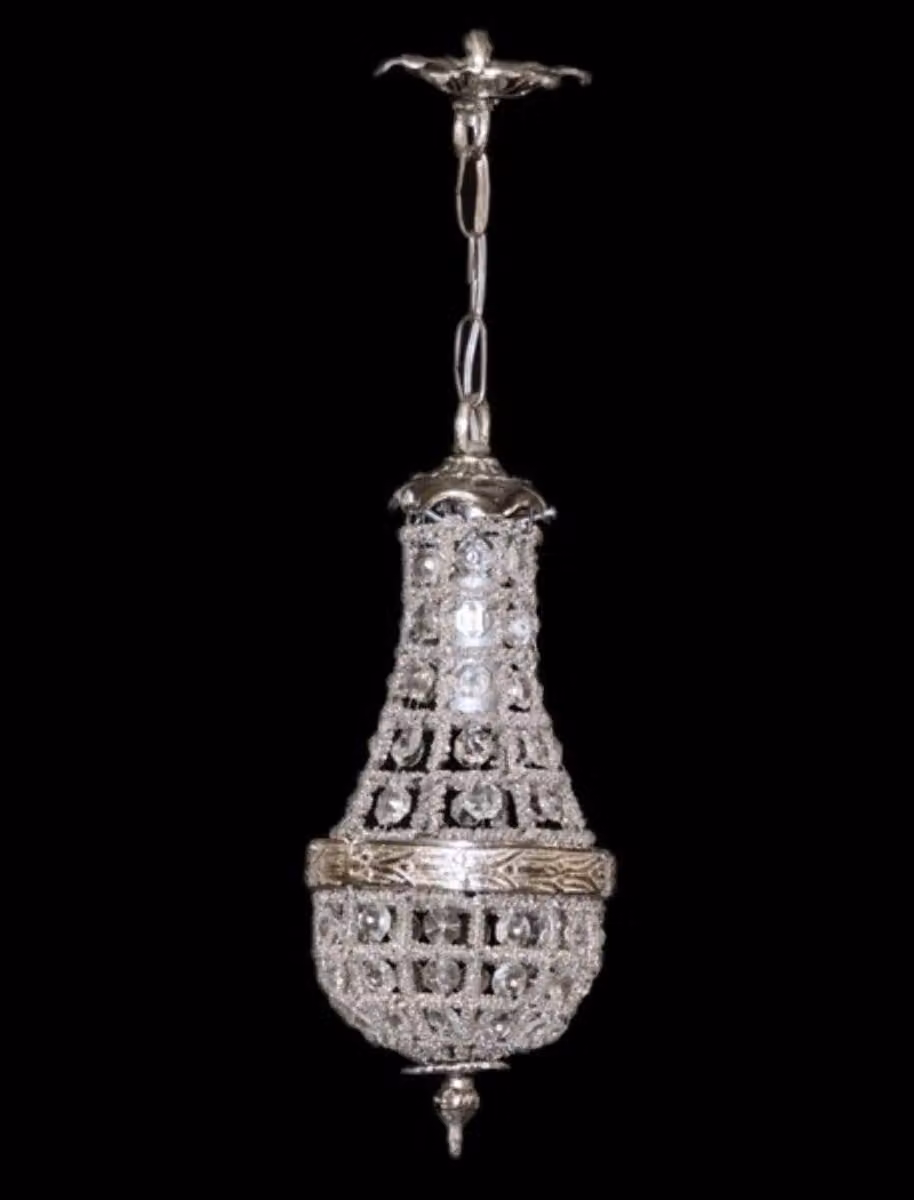 Lampada a sospensione Casa Padrino in vetro e cristallo color argento - altezza 30 cm, diametro 10 cm - lampada da soffitto in stile antico