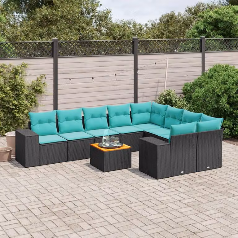 Maison Exclusive - Set da giardino 10 pezzi con cuscini, polyrattan nero