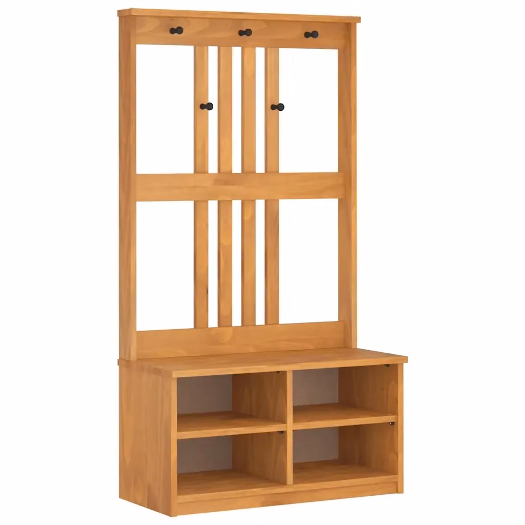 Albero da ingresso con panca vidaXL in legno di pino marrone stile rustico L/P/H: 87 x 40 x 159,5 cm – 2