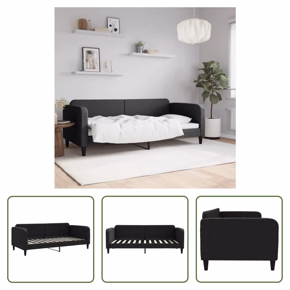 The Living Store Letto da giorno nero 90x200 cm tessuto