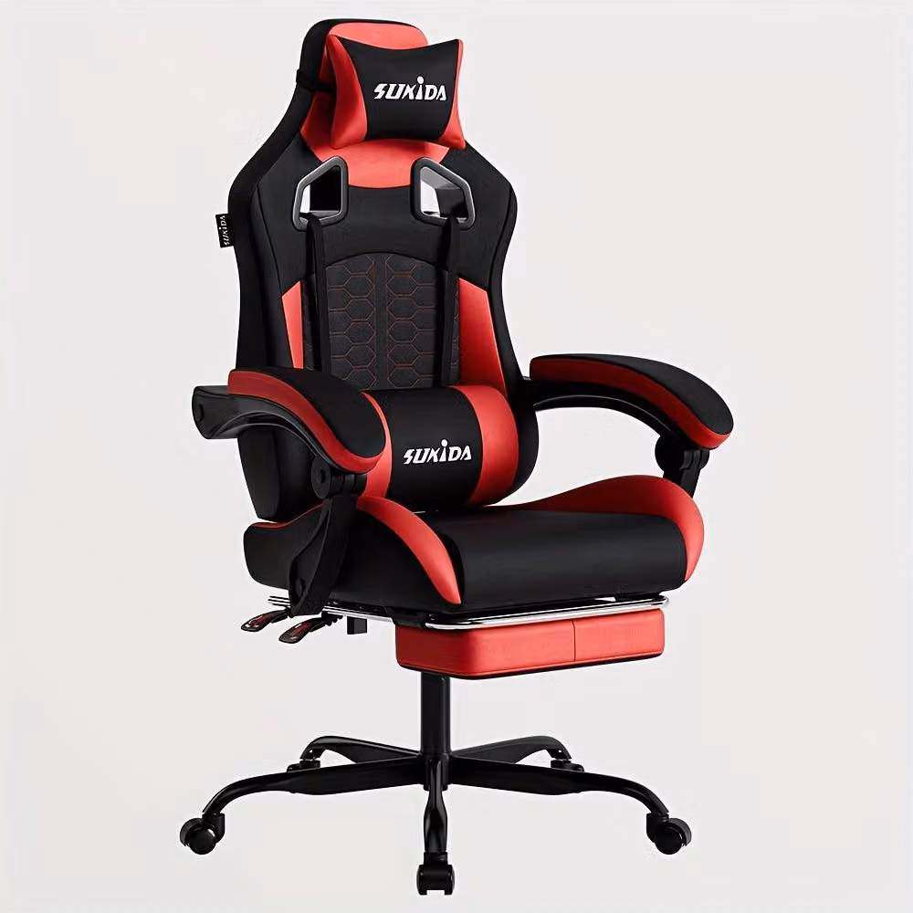 Sedia da gaming ergonomica con poggiapiedi e rivestimento in ecopelle, adatta a un peso massimo di 150 kg