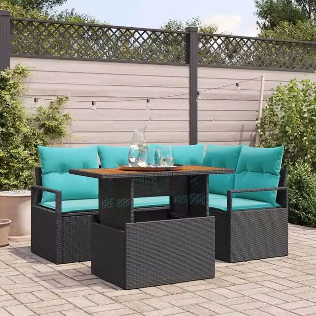 Set Divano da Giardino 5 pz 4-Numero di posti Nero e Teal 3349710