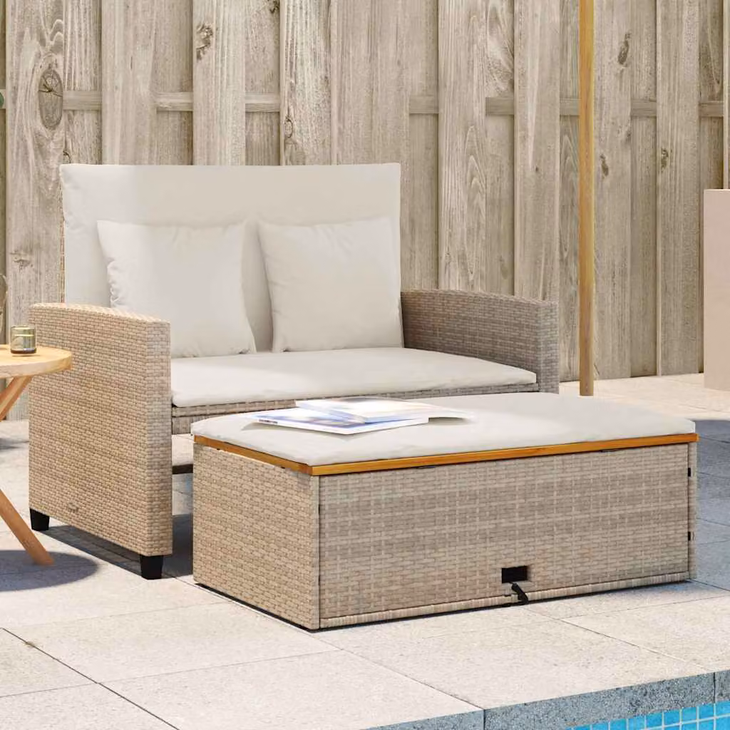 vidaXL Divano da Giardino a 2 Posti in Polyrattan e Acacia con Cuscini Beige e Bianco