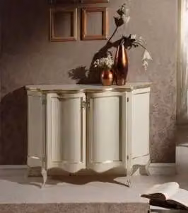 Credenza Le Dune KIVIO in legno massiccio stile shabby chic colore bianco e oro