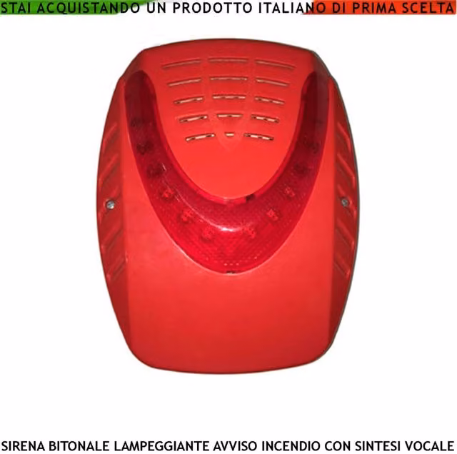 Sirena elettronica lampeggiante LED rossa Securvera per segnale allarme incendio esterna alimentata 24 VCC con sottocopchio antischiuma