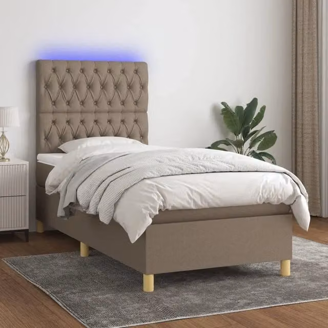 Letto a molle con materasso vidaXL in tessuto beige e bianco con illuminazione LED sottostante e porta USB, L/P/H: 100 x 200 x 203 cm – 1