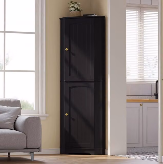 Mobile angolare ULEVR 42x42x166 cm con 2 ante e ripiani regolabili, armadio contenitore in MDF nero