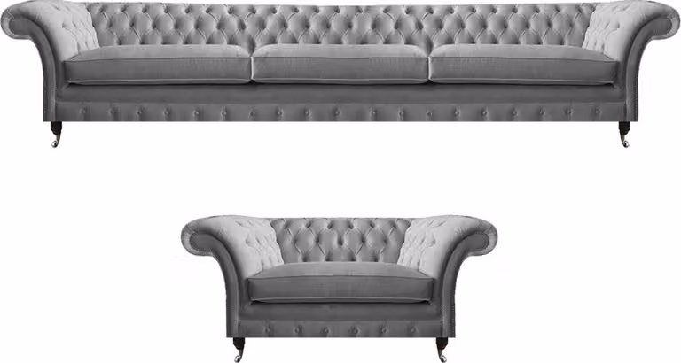Garnitur Grau Möbel Sofagarnitur Sofa Dreisitzer Luxus Sessel Chesterfield