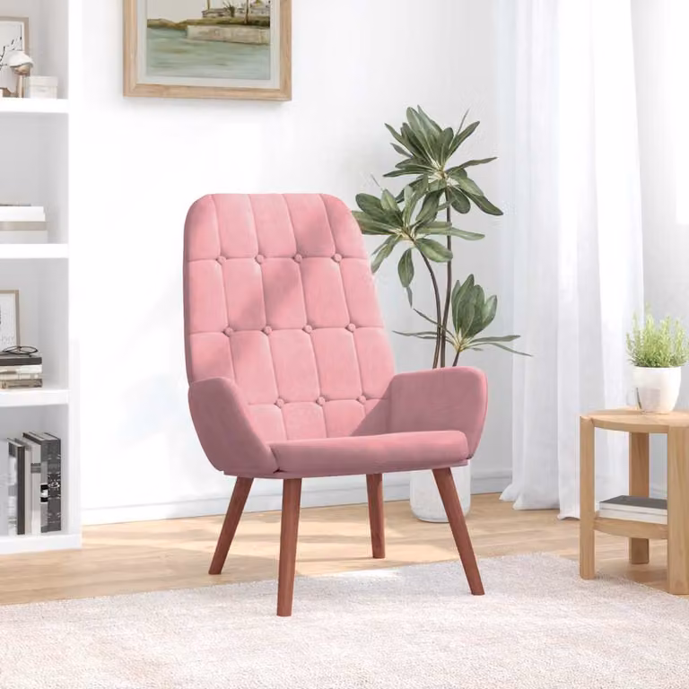 Sedia Relax vidaXL in Velluto Rosa con Braccioli e Struttura in Metallo e MDF