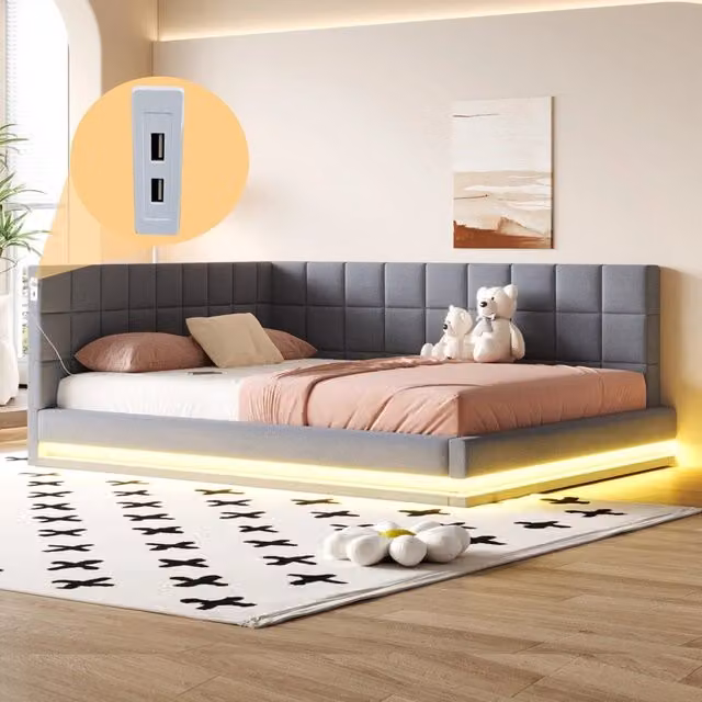 Divano letto - Xylo - 160x200 cm LED USB velluto grigio