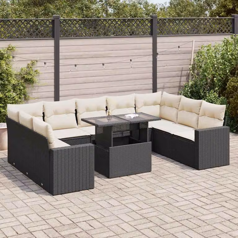 Maison Exclusive - Set da giardino 10 pezzi con cuscini in polyrattan nero