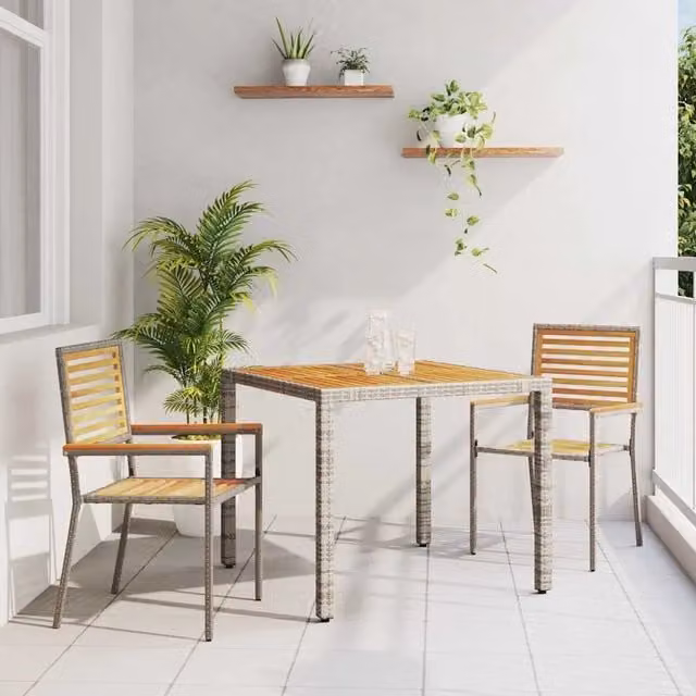 Set da Pranzo per Giardino 3 pz Grigio e Marrone polyrattan 3365435