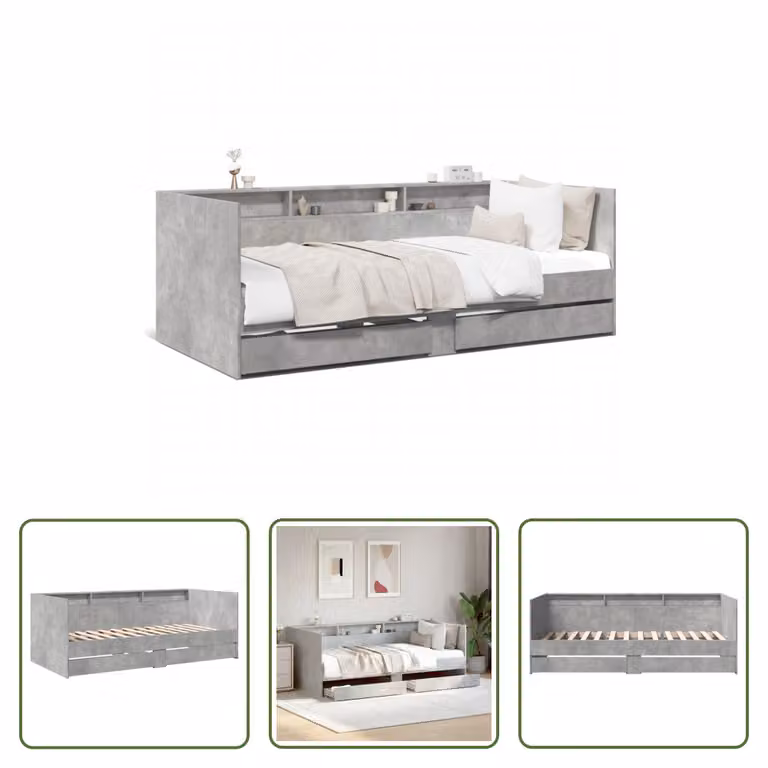 The Living Store Letto da giorno con cassetti in cemento grigio 75x190 cm materiale legno