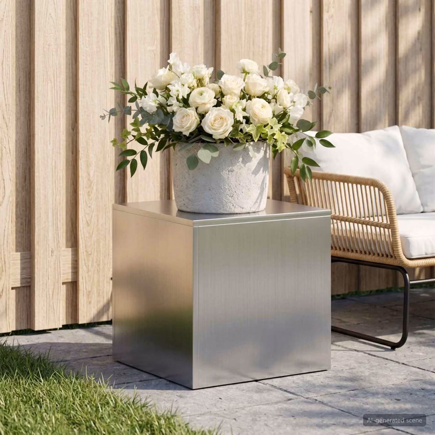 vidaXL Supporto per piante in metallo argento, stile industriale, L/P/H: 40 x 40 x 40 cm