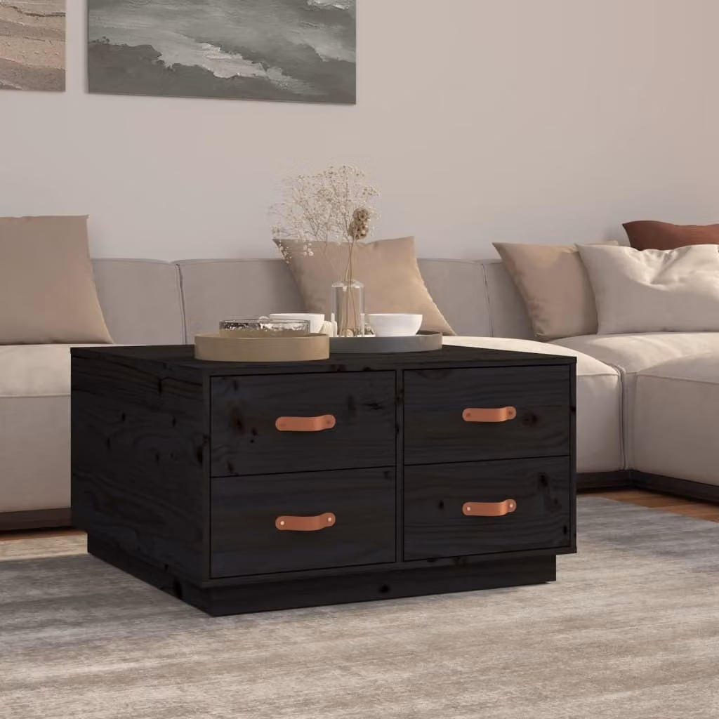 Maison Exclusive - Tavolino basso nero, 80x80x45 cm, in legno massello di pino