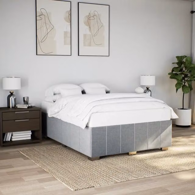 Giroletto vidaXL senza materasso in tessuto grigio con doghe in legno L: 140 cm, P: 190 cm