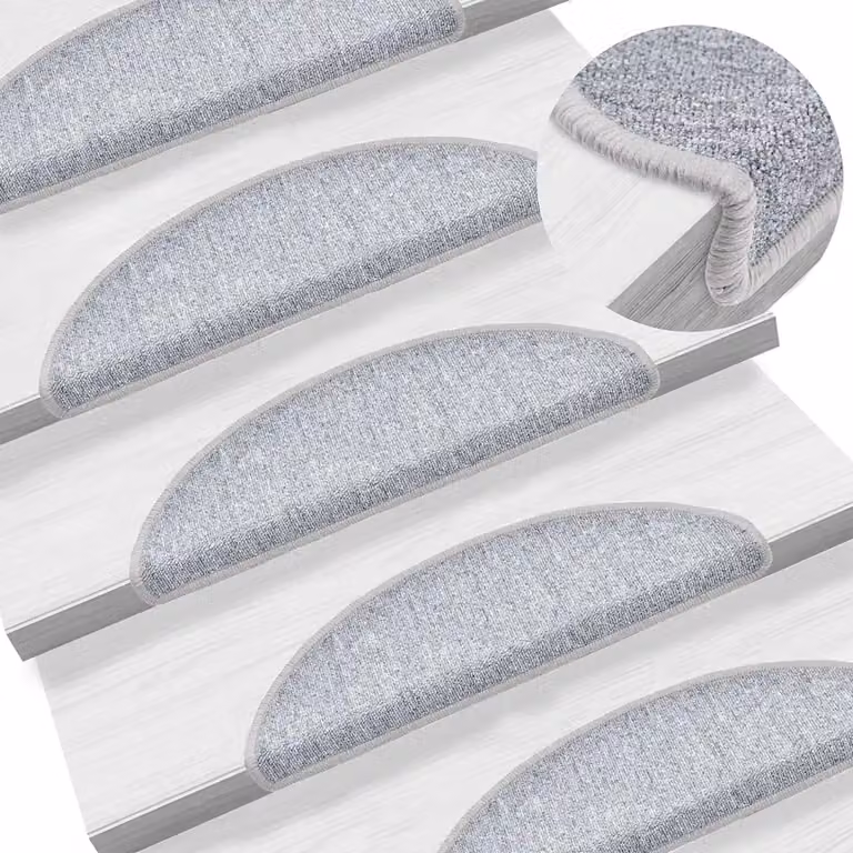 Set di 10 tappetini per scale semicircolari vidaXL, colore grigio chiaro, autoadesivi in polipropilene, L: 56 cm, P: 17 cm, H: 3,5 cm