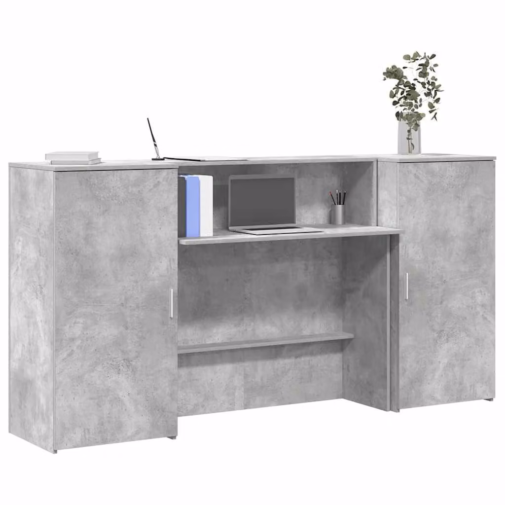 vidaXL Banco Reception Grigio Cemento in Legno Multistrato e MDF L: 200 cm, P: 50 cm, H: 103,5 cm