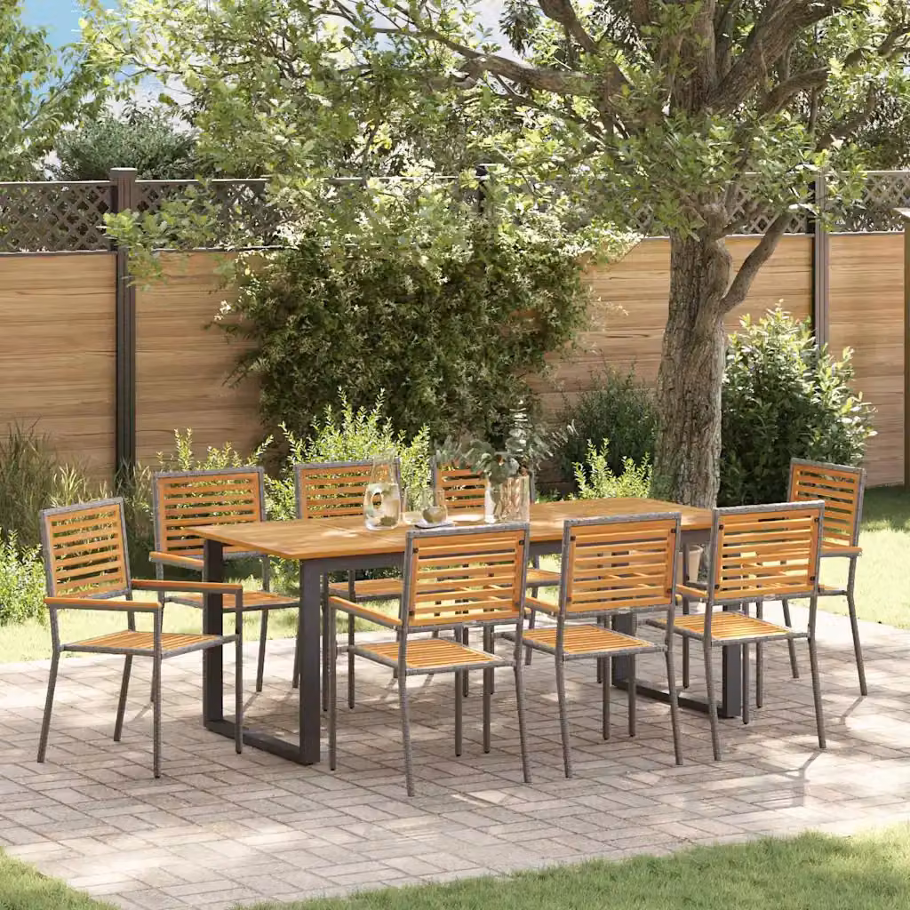 vidaXL Set da Pranzo per Giardino in Legno di Acacia Massello 9 Pezzi Grigio e Marrone – 1