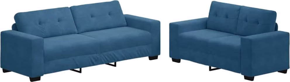 set divano 2 pezzi con cuscini, velluto blu