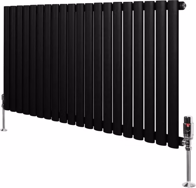 Radiatore Orizzontale Ovale Monstershop in Acciaio Nero con Valvola Termostatica L: 120 cm, H: 60 cm
