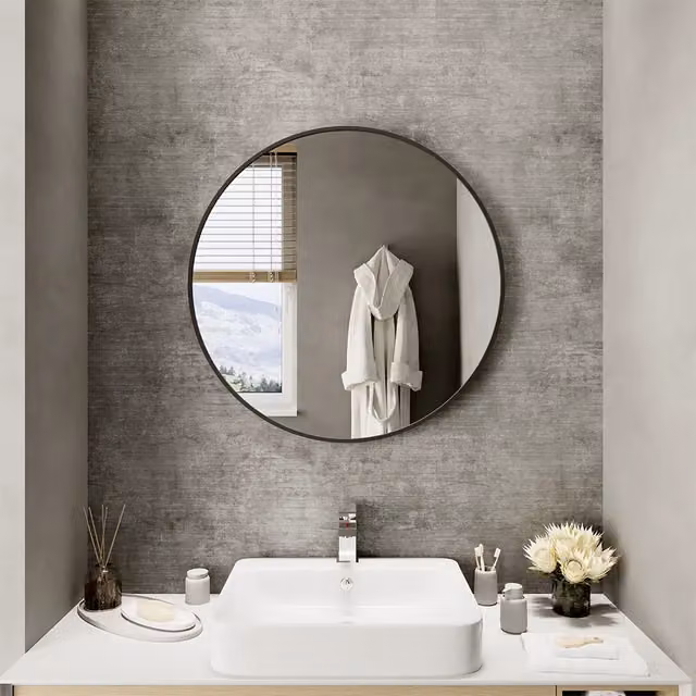 Specchio tondo Parama con cornice nero opaco, Diametro: 100 cm – 1