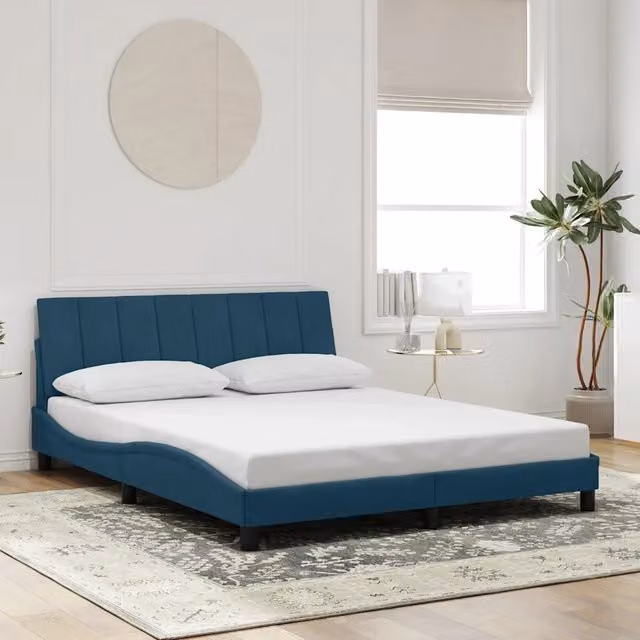 Giroletto Hanko vidaXL in Velluto Blu con Cassetti L/P/H: 218 x 165 x 74,5 cm, Dimensioni: 160 x 200 cm