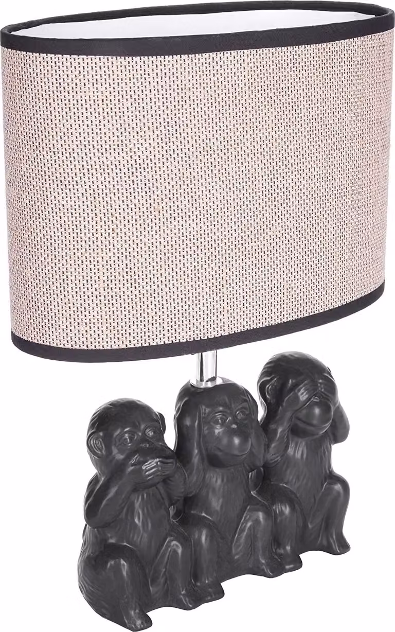 BRUBAKER lampada da tavolo o da comodino Monkey Smileys - Lampada da tavolo con base in Vetroceramica e paralume in tessuto - altezza 35,5 cm, nero beige