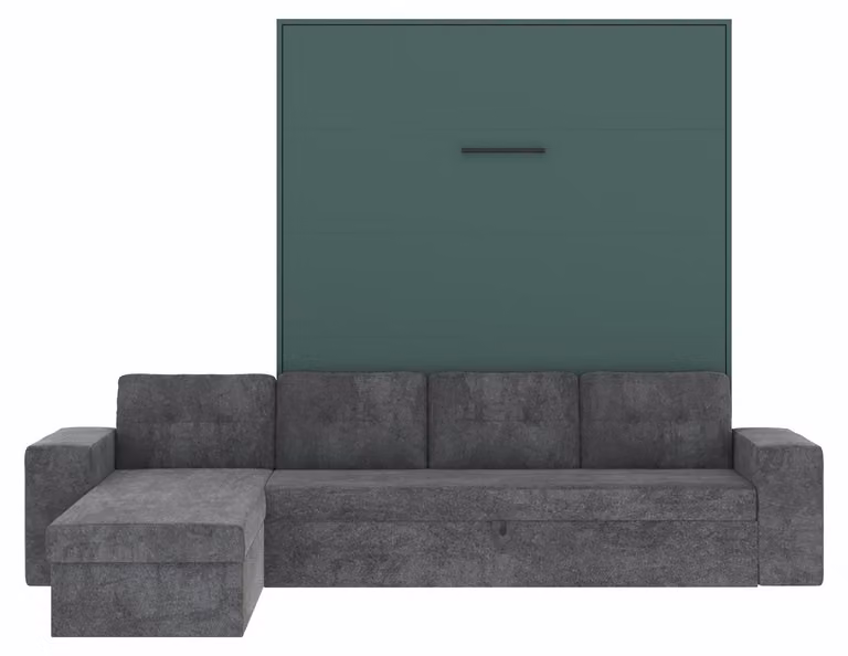Letto a scomparsa SMARTBett con divano ad angolo M3 Vertikal 160x200 Verde pietra