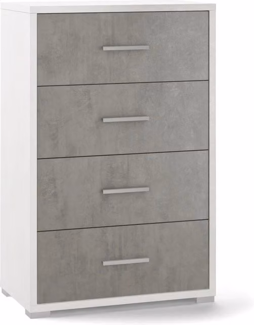 Cassettiera con 4 cassetti Sarmog, struttura bianca e frontale effetto cemento, L71 x P41 x H110 cm