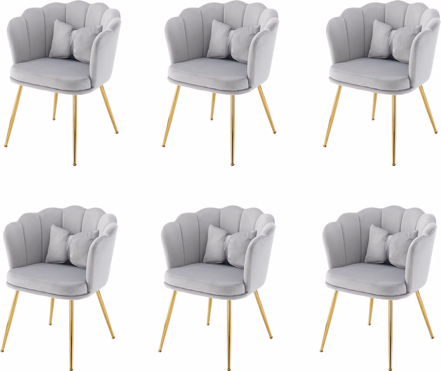 MODFU Sedie da pranzo Sedie imbottite (6 pezzi) in velluto con braccioli e gambe in metallo color oro, comode, Grigio