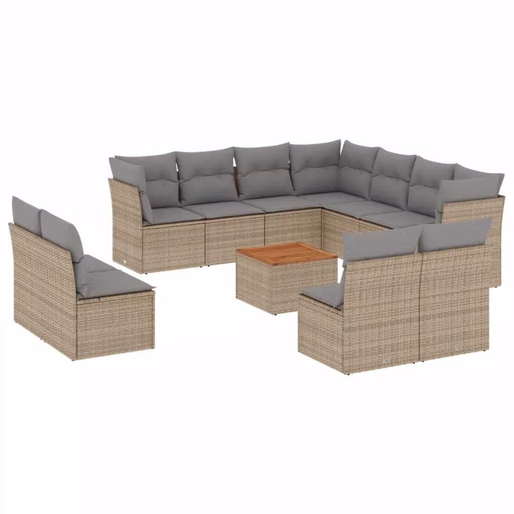 Set di divani da giardino VIDAXL in polyrattan con cuscini beige, 12 pezzi – 2