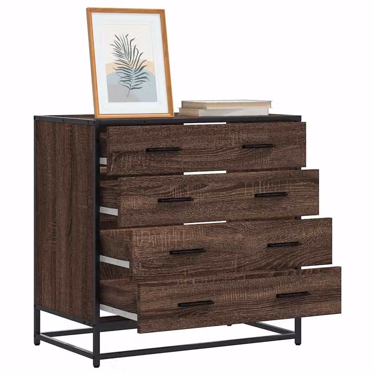 Cassettiera vidaXL in legno multistrato e metallo stile industrial, colore marrone, L: 70 cm, P: 41 cm, H: 70 cm