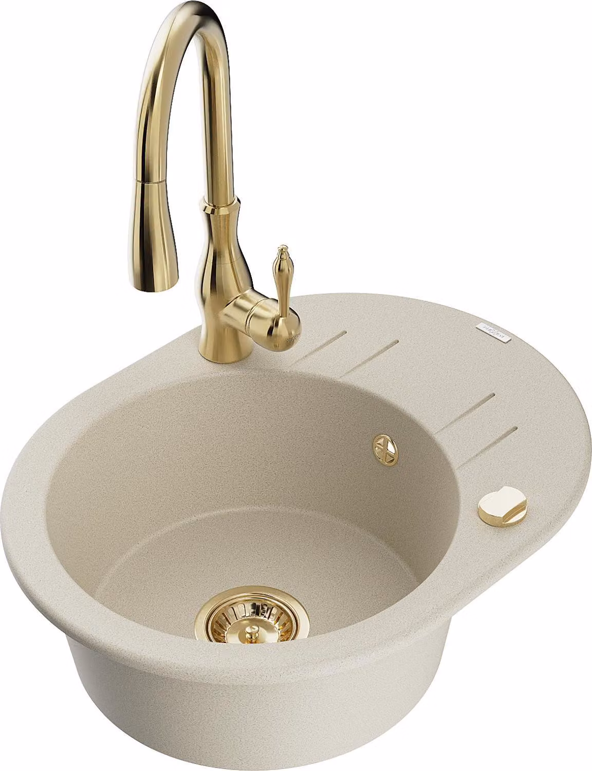 Mexen Kevin lavello in granito a 1 vasca con gocciolatoio e rubinetto da cucina Savita, beige - 6517-69-672601-50